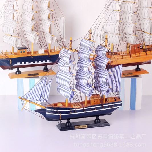 Mediterranean solid wooden sailing ship model ornaments